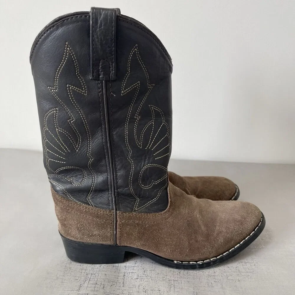Masterson Boot Brown Black Leather Western Cowboy Boots Youth 4 D Style‎ RB2003Y